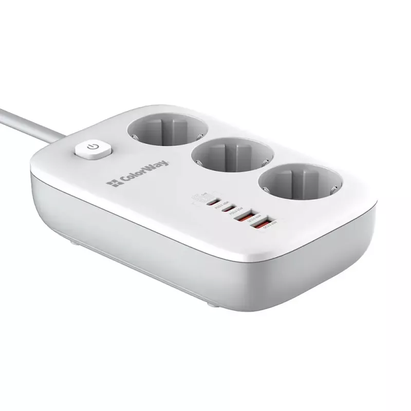 ColorWay CW-CHE34PDW elektros lizdas, 2x USB-C PD, 2x USB-A QC3.0, 2 m laidas