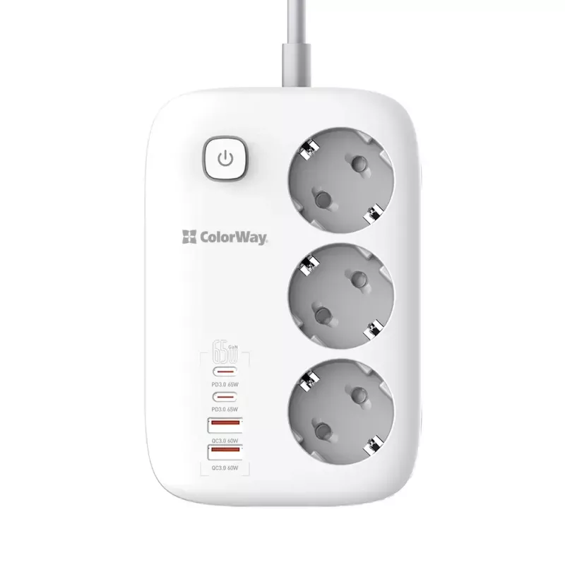 ColorWay CW-CHE34PDW elektros lizdas, 2x USB-C PD, 2x USB-A QC3.0, 2 m laidas