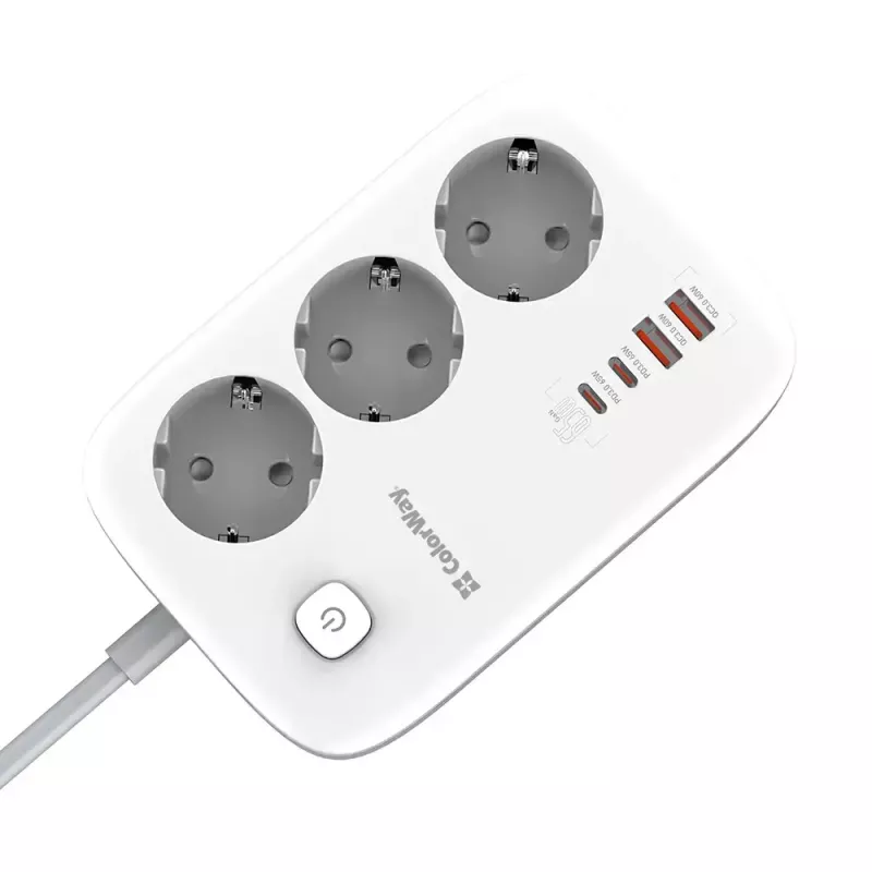 ColorWay CW-CHE34PDW elektros lizdas, 2x USB-C PD, 2x USB-A QC3.0, 2 m laidas