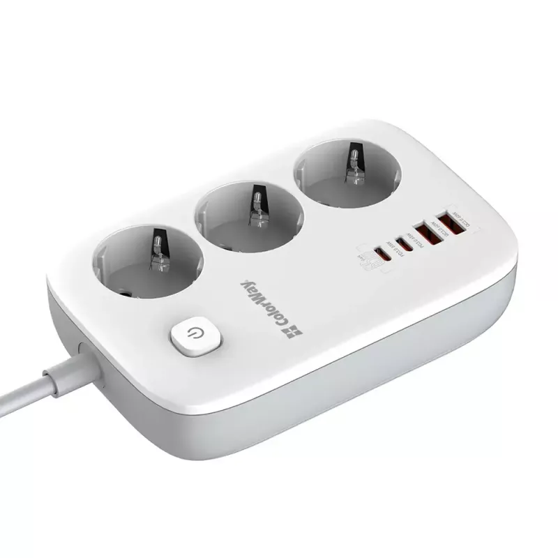 ColorWay CW-CHE34PDW elektros lizdas, 2x USB-C PD, 2x USB-A QC3.0, 2 m laidas