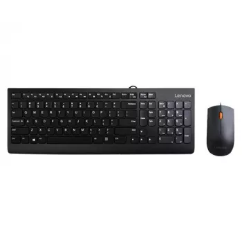 Belaidis klaviatūros ir pelės rinkinys Lenovo 300 — pilno dydžio QWERTY JAV anglų, USB, juoda, 1,8 m laidas, pelė 1600 DPI