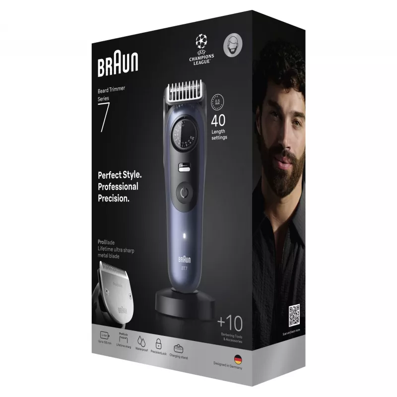 Barzdaskutė Braun BeardTrimmer 7 BT7540 0,5-20 mm Baterija Juoda Mėlyna