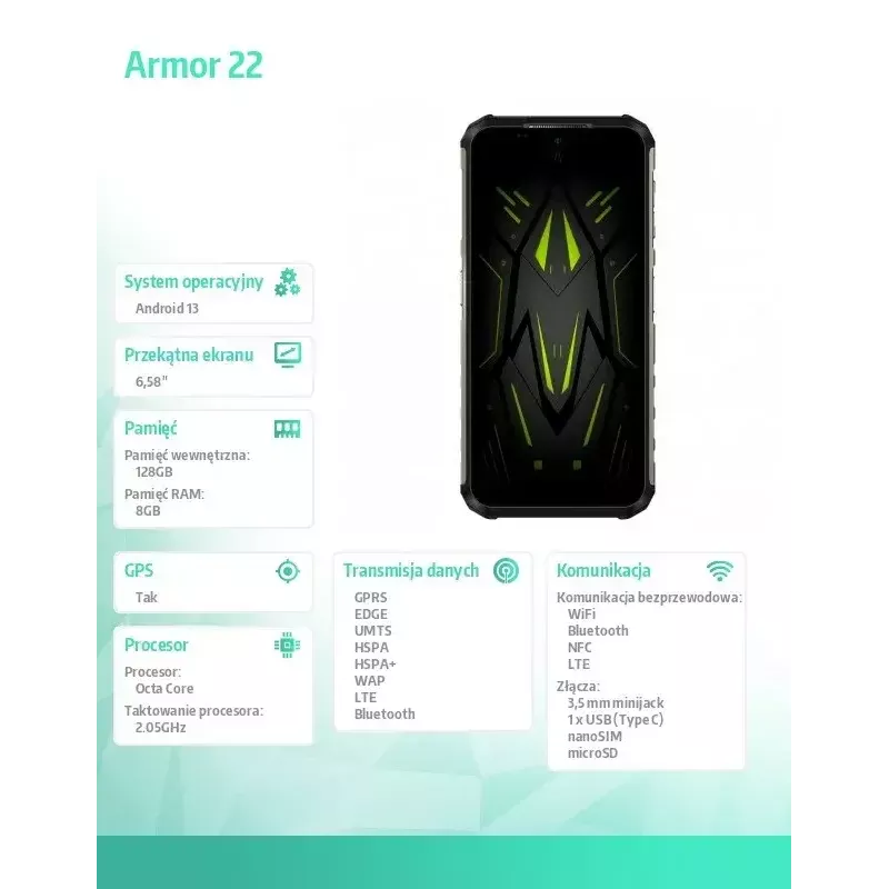 Išmanusis telefonas UleFone Armor 22 6,58 colio 8/256 GB Žalia