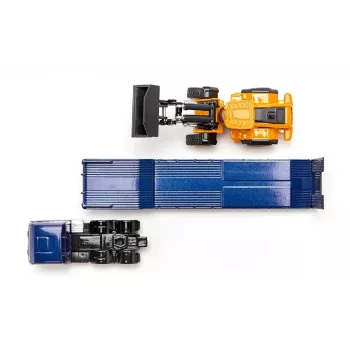 Siku 1790 vilkikas su puspriekabe ir JCB ratiniu krautuvu, metalas/plastikas, 3+ metams, juoda/mėlyna/geltona