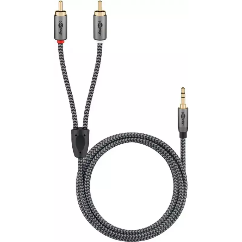 Garso laidas Goobay 65285 3,5 mm lizdas – 2×RCA kištukas, 1 m, varis, auksuoti kontaktai, magnetinis ekranavimas (juodas/sidabrinis)