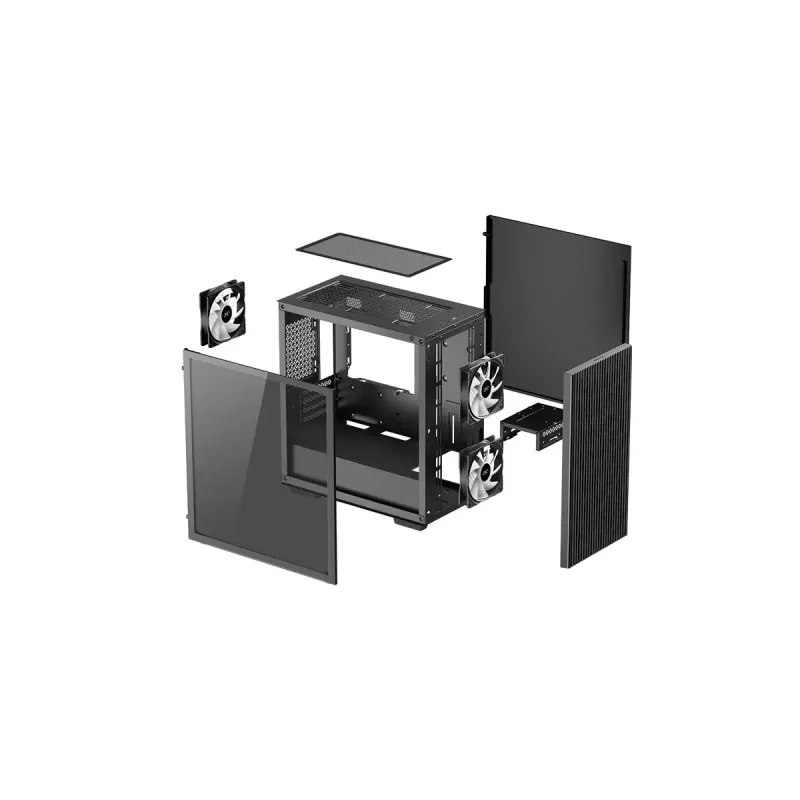 PC korpusas DeepCool MATREXX 40 3FS Micro Tower — Micro ATX/Mini-ITX, grūdintas stiklas, 3x140/2x120 ventiliatorių palaikymas, GPU iki 320 mm, 2x3.5 colio + 2x2.5 colio, juodas