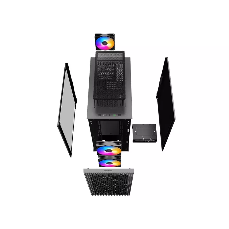 PC korpusas DeepCool MATREXX 40 3FS Micro Tower — Micro ATX/Mini-ITX, grūdintas stiklas, 3x140/2x120 ventiliatorių palaikymas, GPU iki 320 mm, 2x3.5 colio + 2x2.5 colio, juodas
