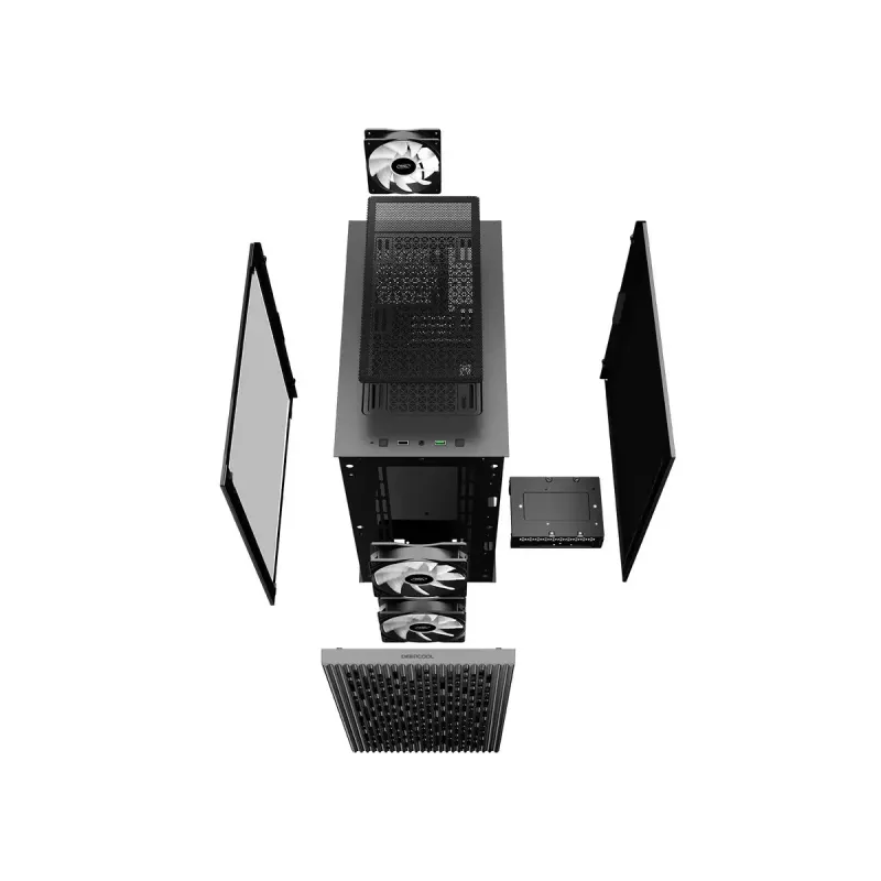PC korpusas DeepCool MATREXX 40 3FS Micro Tower — Micro ATX/Mini-ITX, grūdintas stiklas, 3x140/2x120 ventiliatorių palaikymas, GPU iki 320 mm, 2x3.5 colio + 2x2.5 colio, juodas