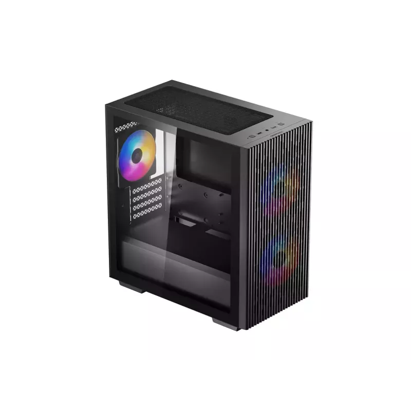 PC korpusas DeepCool MATREXX 40 3FS Micro Tower — Micro ATX/Mini-ITX, grūdintas stiklas, 3x140/2x120 ventiliatorių palaikymas, GPU iki 320 mm, 2x3.5 colio + 2x2.5 colio, juodas