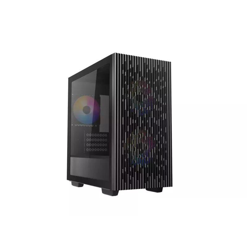 PC korpusas DeepCool MATREXX 40 3FS Micro Tower — Micro ATX/Mini-ITX, grūdintas stiklas, 3x140/2x120 ventiliatorių palaikymas, GPU iki 320 mm, 2x3.5 colio + 2x2.5 colio, juodas