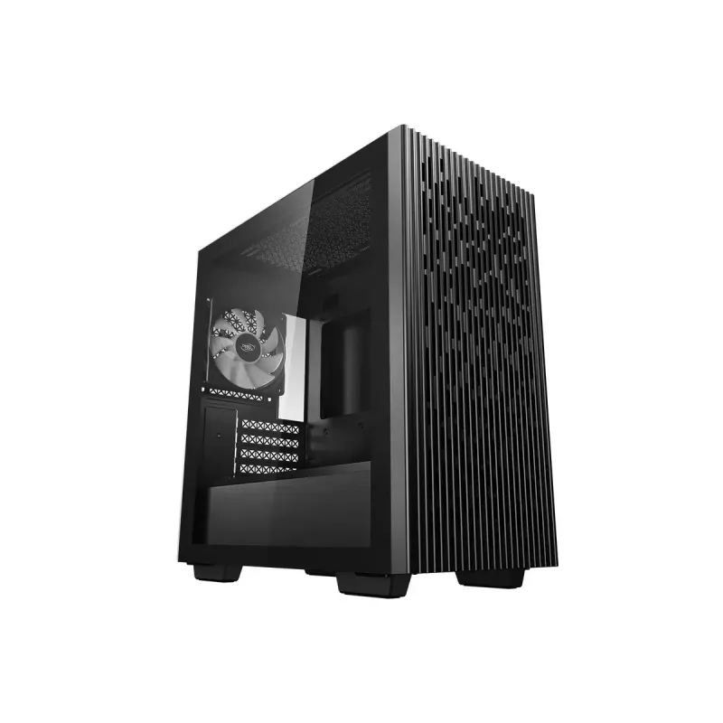 PC korpusas DeepCool MATREXX 40 3FS Micro Tower — Micro ATX/Mini-ITX, grūdintas stiklas, 3x140/2x120 ventiliatorių palaikymas, GPU iki 320 mm, 2x3.5 colio + 2x2.5 colio, juodas