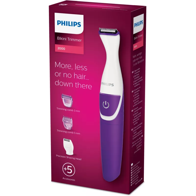 Philips Essential BRT383/15 bikinio zonos trimeris, 3 ilgio pakopos, AA baterija, 120 min. veikimo laikas, baltas/violetinis