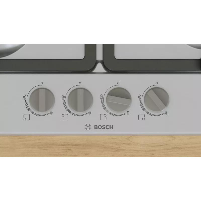 Įmontuojama dujinė kaitlentė Bosch Serie 4 PGH6B5K90, 4 zonos, nerūdijantis plienas, 60 cm, sukamosios rankenėlės, wok degiklis