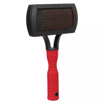 Šepetys Trixie 2301 guminis šukavimo šepetys katėms ir šunims, ergonomiška neslystanti rankena, raudonas/juodas