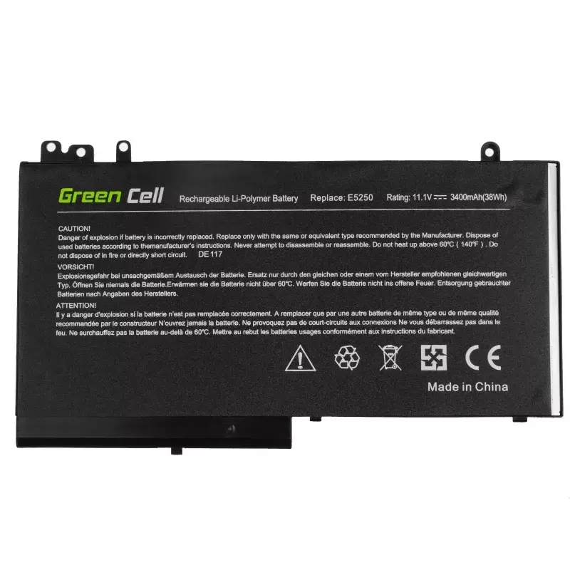 Baterija Green Cell DE117, skirta DELL Latitude 11 3150/3160, 12/ E5250/E5270, LiPo 11,1 V, 3400 mAh, 4 elementai, juoda