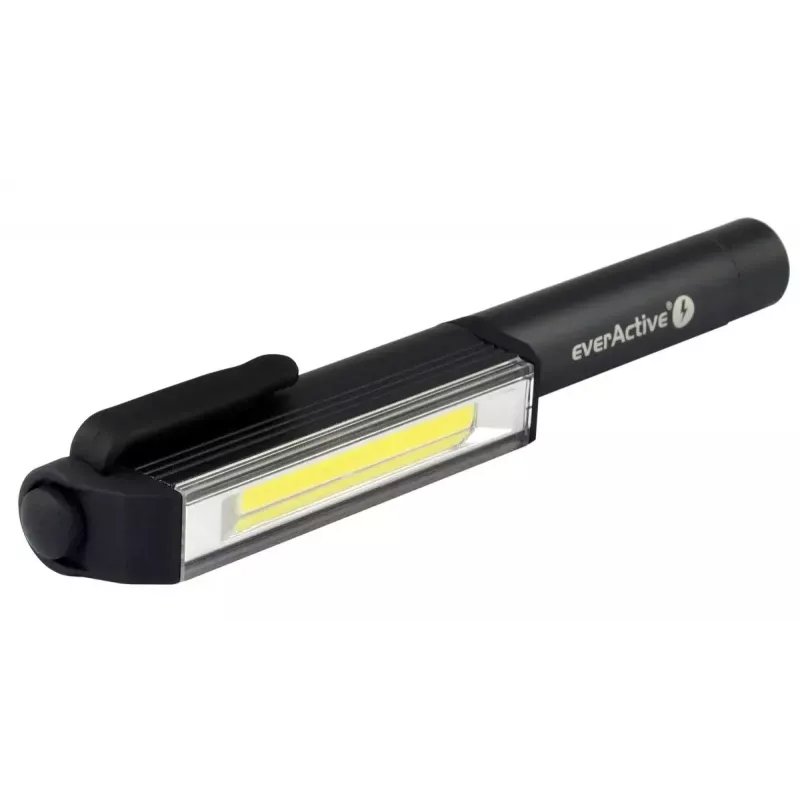 Clip žibintuvėlis everactive WL200, 3 W 200 lm, aliuminio korpusas, IPX4, 3×AAA, ilgis 161,7 mm, juodas
