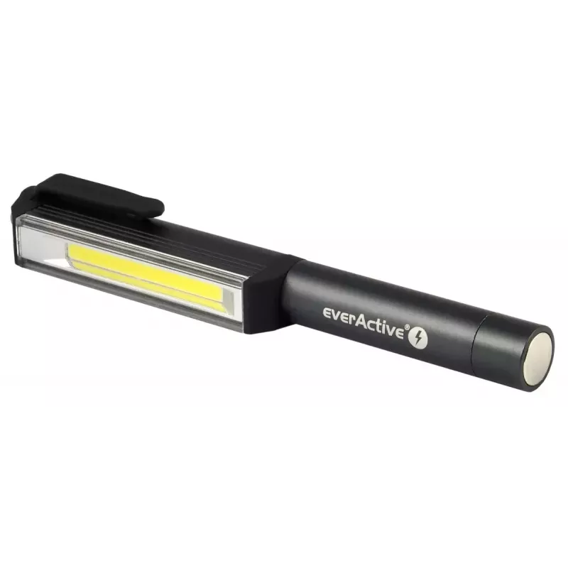 Clip žibintuvėlis everactive WL200, 3 W 200 lm, aliuminio korpusas, IPX4, 3×AAA, ilgis 161,7 mm, juodas