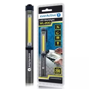 Clip žibintuvėlis everactive WL200, 3 W 200 lm, aliuminio korpusas, IPX4, 3×AAA, ilgis 161,7 mm, juodas
