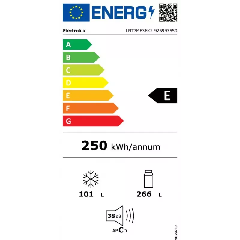 Electrolux LNT7ME36K2 šaldytuvas-šaldiklis, 367 l (šaldytuvas 266 l, šaldiklis 101 l), šaldiklis apačioje, No Frost, energijos klasė E, juodas
