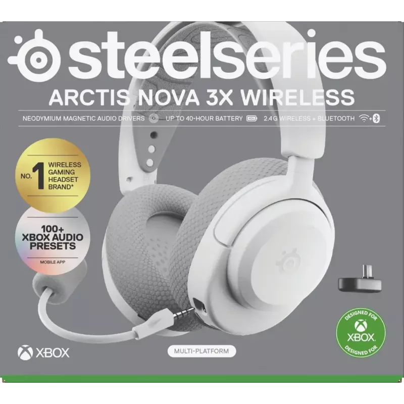 Ausinės STEELSERIES Arctis Nova 3X Wireless – belaidės, 40 h baterija, Bluetooth 5.3, 2.4 GHz, USB-C