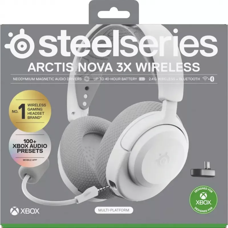 Ausinės STEELSERIES Arctis Nova 3X Wireless – belaidės, 40 h baterija, Bluetooth 5.3, 2.4 GHz, USB-C