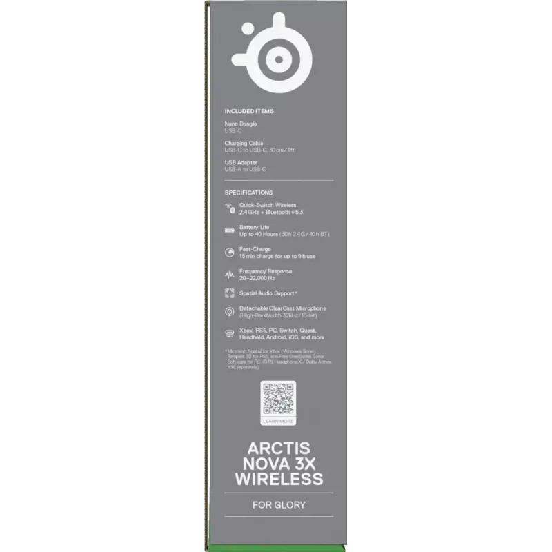 Ausinės STEELSERIES Arctis Nova 3X Wireless – belaidės, 40 h baterija, Bluetooth 5.3, 2.4 GHz, USB-C
