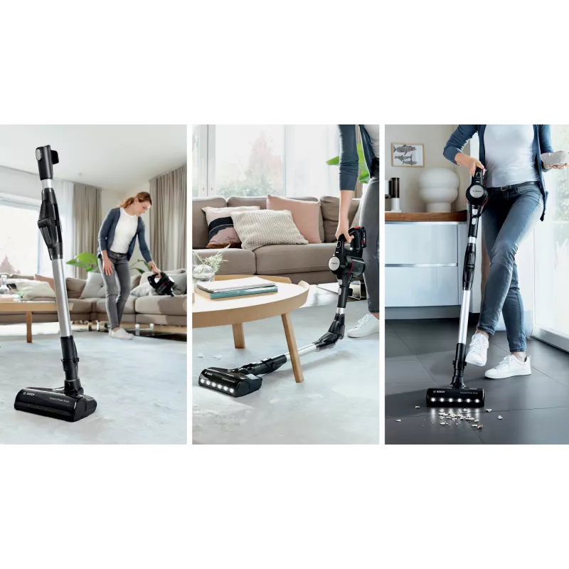 Belaidis stiebinis dulkių siurblys Bosch BCS711PET – 18 V, 40 min veikimo, 0,3 L, be maišelio, raudonas/juodas