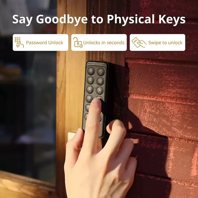 Išmanusis durų spynos kodų skydelis SwitchBot Keypad Touch – piršto atspaudas ir kodas, juodas, CR123A baterijos, belaidis, 38×36×112 mm