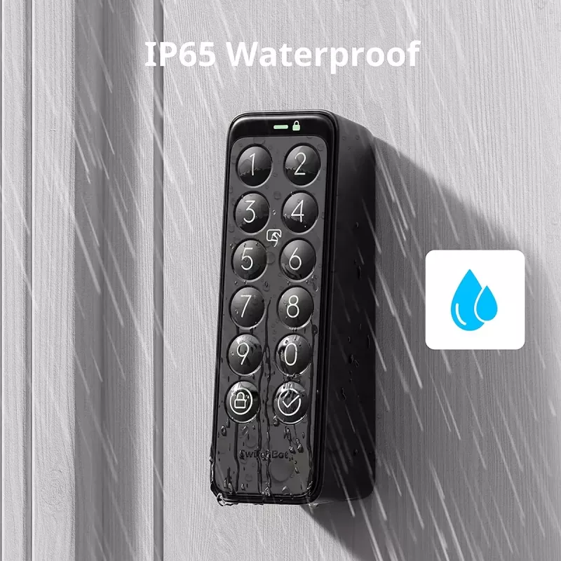 Išmanusis durų spynos kodų skydelis SwitchBot Keypad Touch – piršto atspaudas ir kodas, juodas, CR123A baterijos, belaidis, 38×36×112 mm