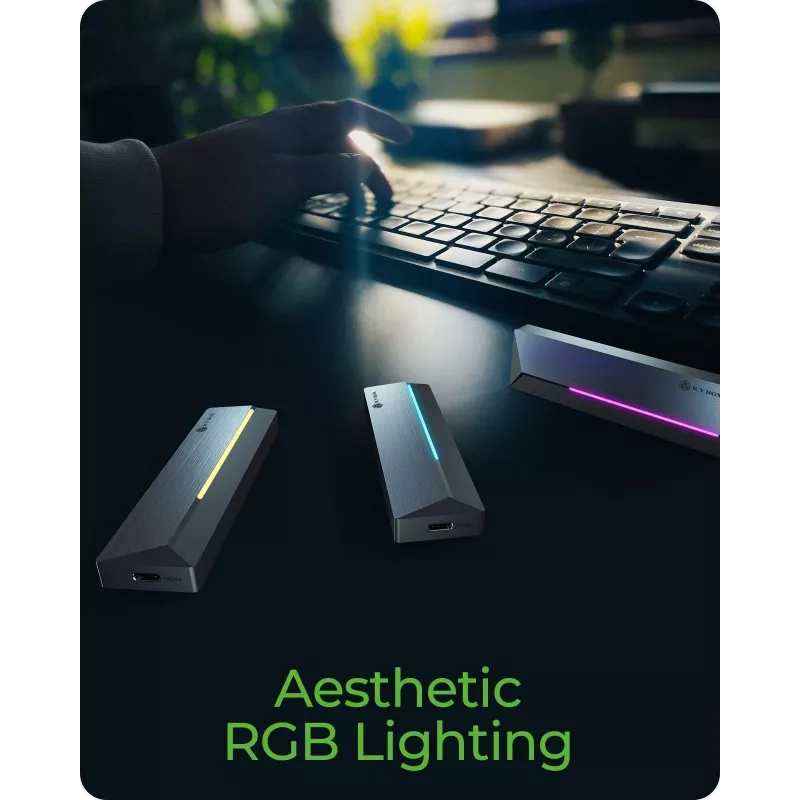 ICY BOX M.2 SATA/NVMe SSD korpusas su USB 3.2 Gen 2 Type-C ir RGB apšvietimu