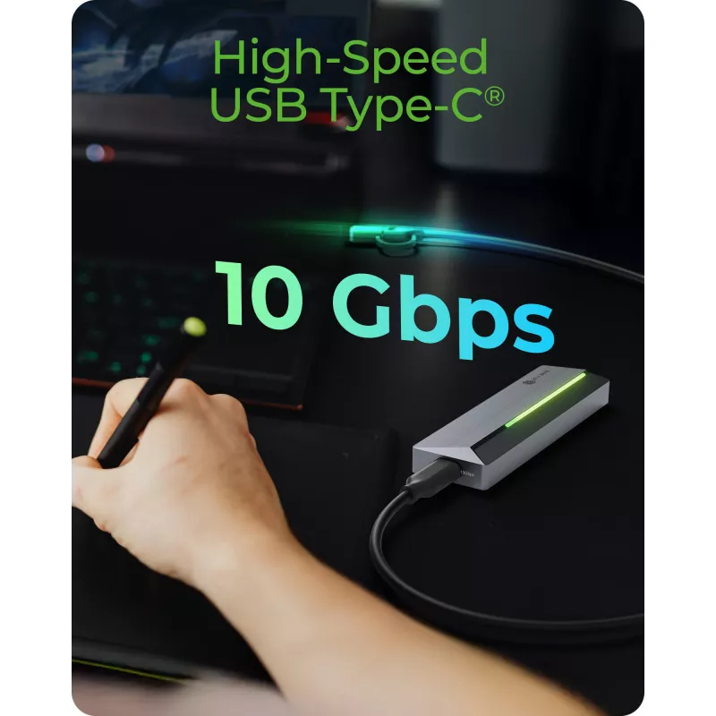 ICY BOX M.2 SATA/NVMe SSD korpusas su USB 3.2 Gen 2 Type-C ir RGB apšvietimu