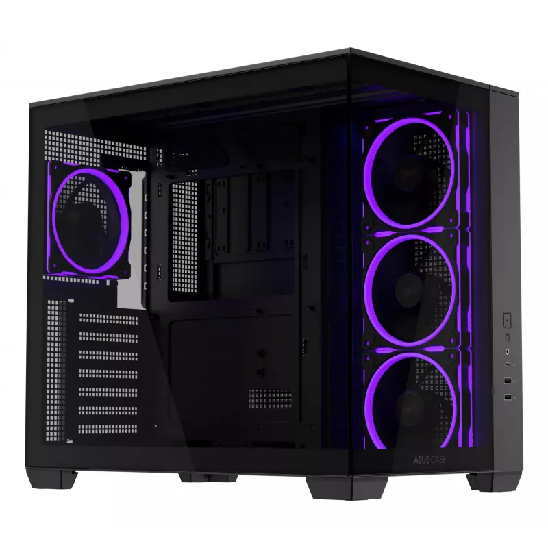 ASUS A32 PLUS ATX korpusas, juodas – grūdintas stiklas, RGB ventiliatoriai, USB-C