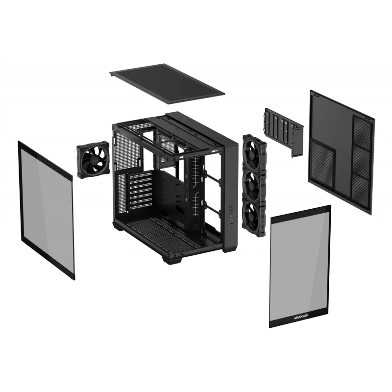 ASUS A32 PLUS ATX korpusas, juodas – grūdintas stiklas, RGB ventiliatoriai, USB-C
