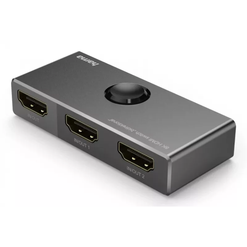 HAMA 8K HDMI dvipusis jungiklis — 1 įėjimas 2 išėjimai / 2 įėjimai 1 išėjimas, modelis 00205324