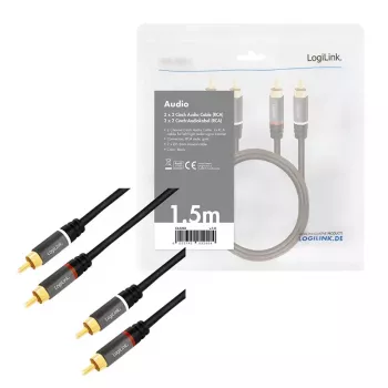 LogiLink CA1203 garso kabelis 1,5 m 2xRCA juodas