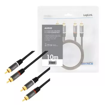 Garso kabelis LogiLink CA1209 10m 2xRCA juodas