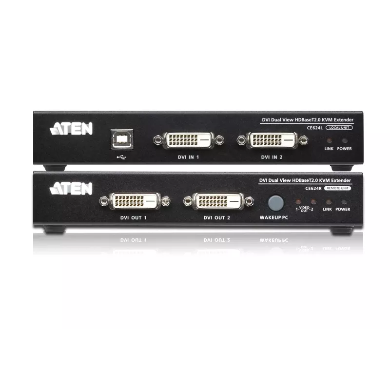 ATEN CE624 USB 2.0 DVI Dual View HDBaseT 2.0 KVM prailgintuvas su garsu ir RS-232 (150 m)