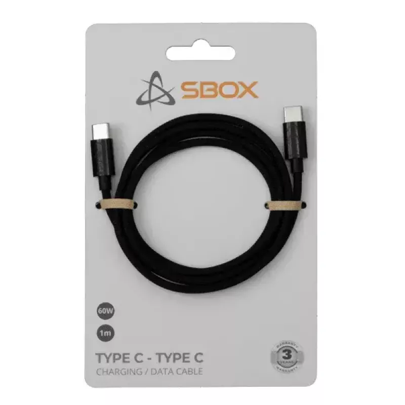 SBOX laidas USB Type-C -> USB Type-C M/M 1m juodas 60W