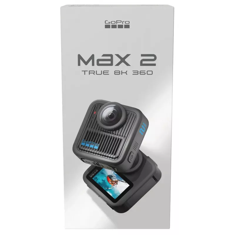 Veiksmo kamera GoPro MAX 2 – 29,5 MP, 8K Ultra HD vaizdo įrašas 100 kadrų per sekundę, GPS, Wi‑Fi, įmontuotas LCD ekranas