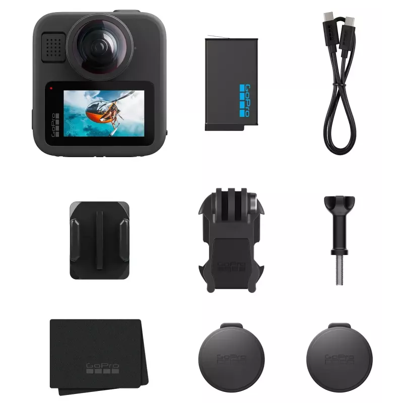 Veiksmo kamera GoPro MAX 2 – 29,5 MP, 8K Ultra HD vaizdo įrašas 100 kadrų per sekundę, GPS, Wi‑Fi, įmontuotas LCD ekranas