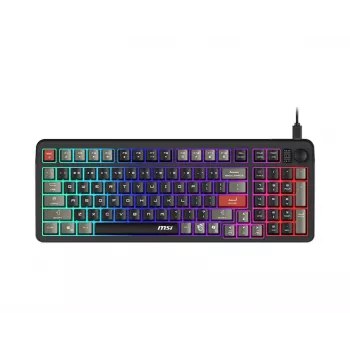 Klaviatūra MSI Forge GK110 — Pilno dydžio (100%), USB laidinė, QWERTY JAV anglų, membraninė, RGB apšvietimas, 97 klavišai, Juoda