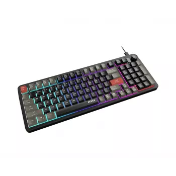 Klaviatūra MSI Forge GK110 — Pilno dydžio (100%), USB laidinė, QWERTY JAV anglų, membraninė, RGB apšvietimas, 97 klavišai, Juoda