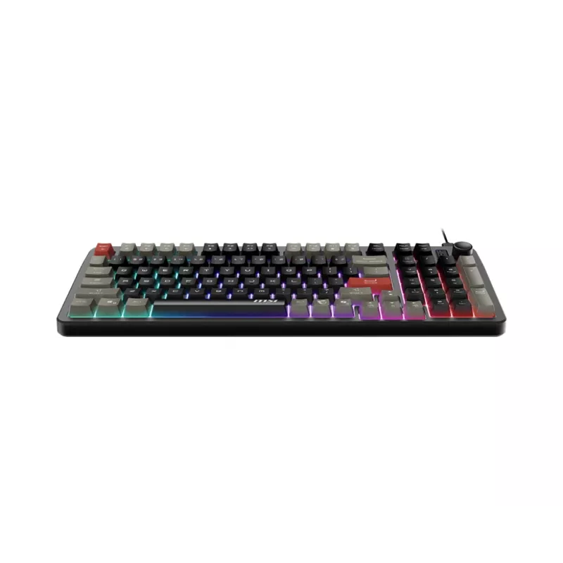 Klaviatūra MSI Forge GK110 — Pilno dydžio (100%), USB laidinė, QWERTY JAV anglų, membraninė, RGB apšvietimas, 97 klavišai, Juoda