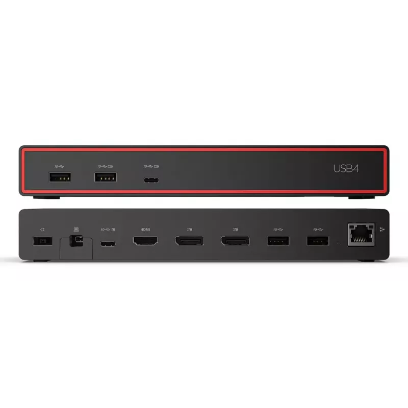 Dokavimo stotelė Lenovo ThinkPad USB4 Dock 5000 — laidinis Thunderbolt 4, 65 W PD, 3840×2160, HDMI, 4× USB-A, Gigabit Ethernet, juoda