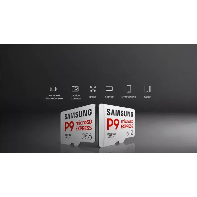 microSDXC atminties kortelė Samsung P9 Express 512 GB, UHS-I, Skaitymas 800 MB/s, V30, U1, balta