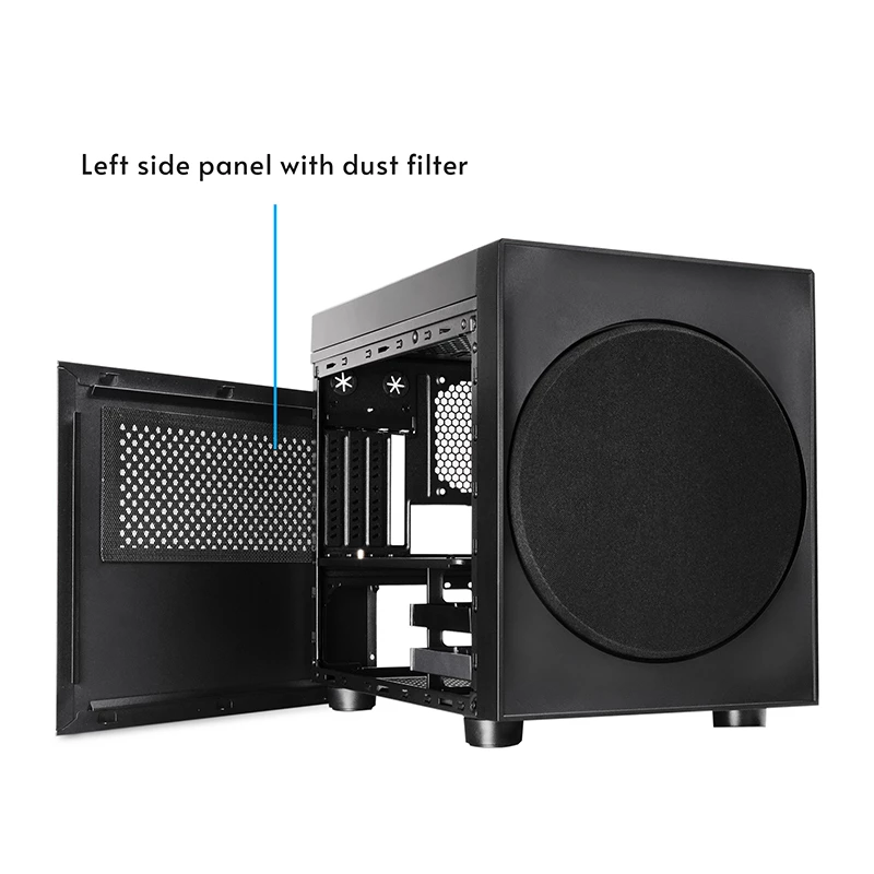 Korpusas CHIEFTEK CI-03B-OP Cube juodas – Micro ATX/Mini-ITX, 2x3.5 colio + 2x2.5 colio, 1x200 mm priekinis ventiliatorius