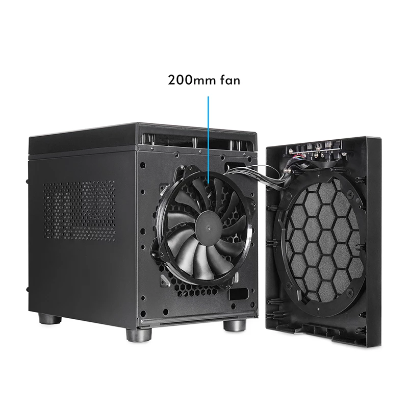 Korpusas CHIEFTEK CI-03B-OP Cube juodas – Micro ATX/Mini-ITX, 2x3.5 colio + 2x2.5 colio, 1x200 mm priekinis ventiliatorius