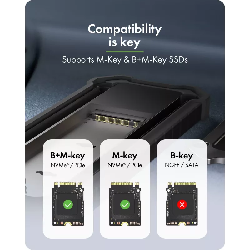Priedas: icybox IB-1827MCP-C31 M.2 NVMe ir SATA dviejų lizdų adapteris