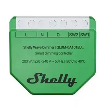 Shelly Wave Dimmer EU LR išmanusis reguliatorius – 2 kanalai, be nulinio laido, 220–240V, LED iki 150W, kaitrinės iki 200W, 864–868.4 MHz