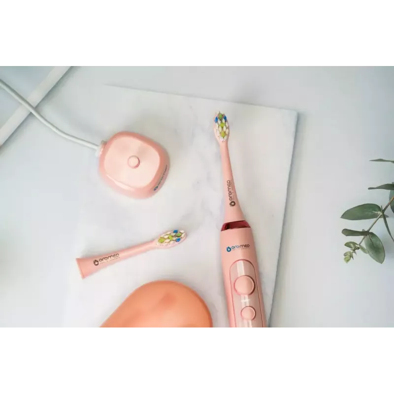 Sonicinis dantų šepetėlis ORO-MED Oro-Sonic Next Pink – 4 režimai, 40 000 judesių/min., IPX7, 2 antgaliai